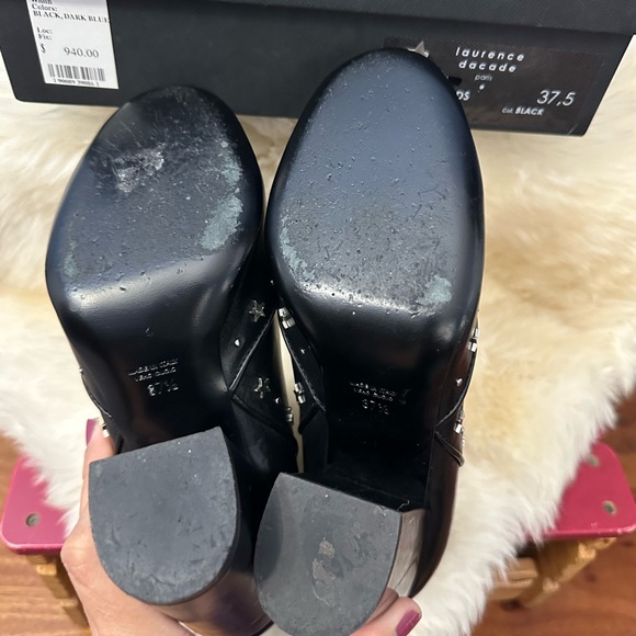 LAURENCE DECADE 37.5 Pete Star Studs black leather heeled bootie boots - Picture 7 of 13